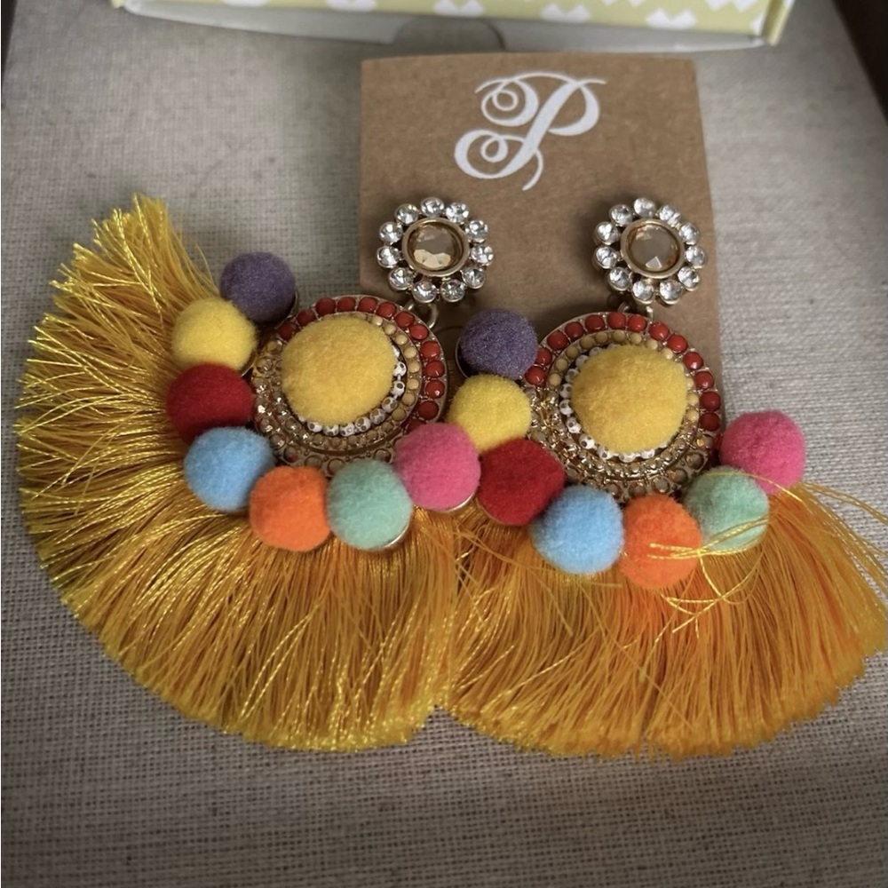 Plunder Design Fashion Jewelry Zuri Playful Colorful Gold Pom Pom Tassel Earring